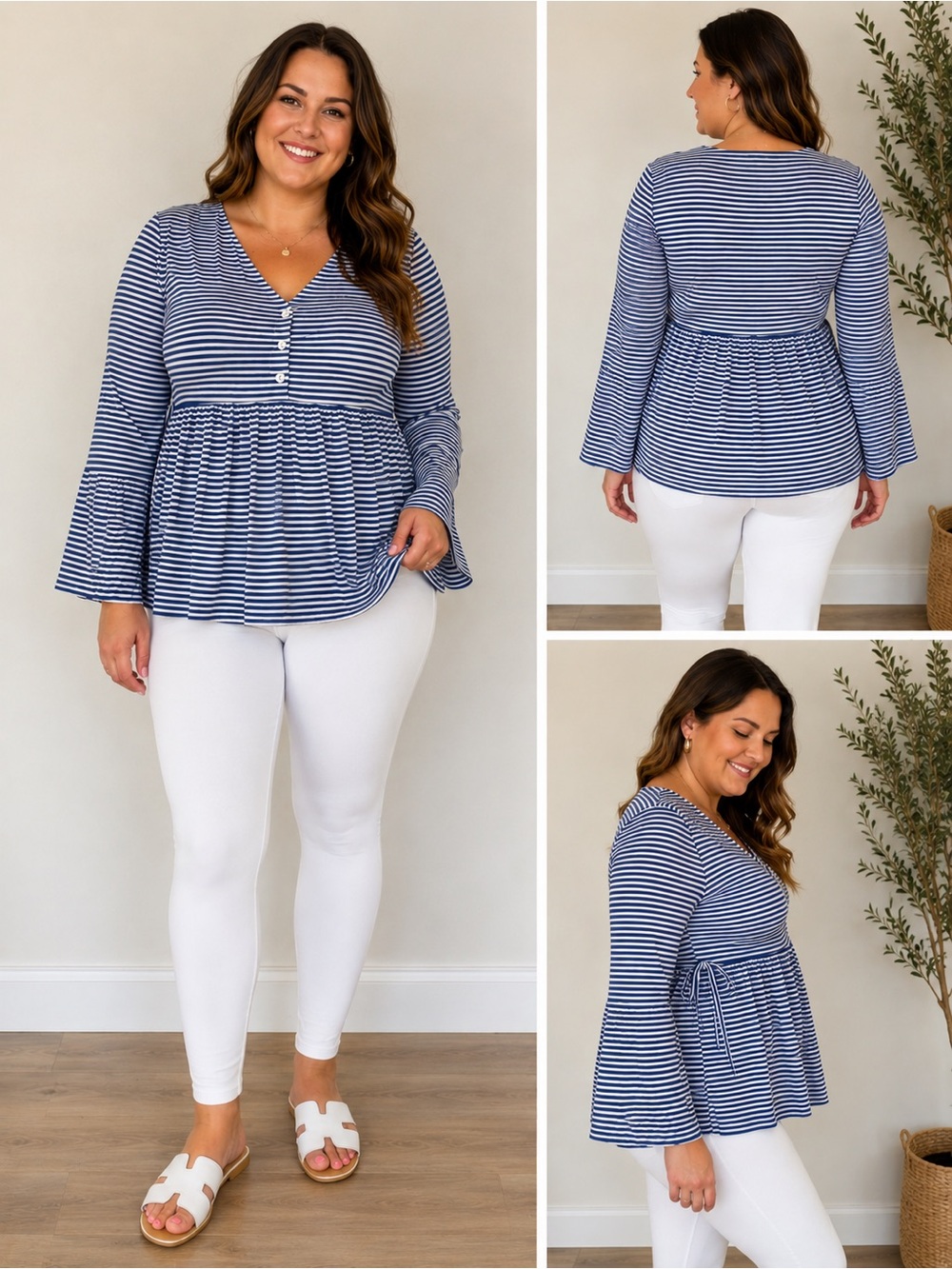 Blue and White Striped Babydoll Top